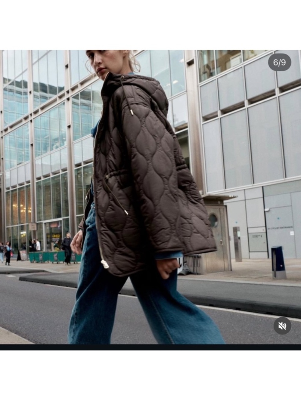 Zara Quilted lightweight Hooded Puffer fitted Jacket in Brown